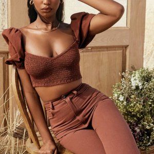 House of CB Lavanna Cocoa Puff Sleeve Cropped Top